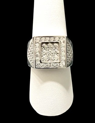 Мужские ICED OUT 925 твердого стерлингового серебра Pave CZ хип-хоп кольцо размер 9 новый - Изображение 1 из 4