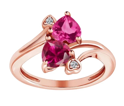 1.80 Ct Created Red Ruby and Pink Sapphire 925 Silver Rose Gold Plated Ring - Image 1 of 4