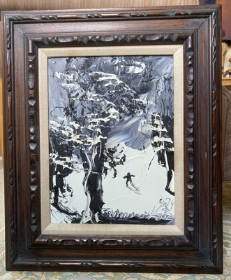 Pintura al óleo Morris KATZ pista de esquí de invierno 1974 firmada judía americana inusual Foto 1 de 4