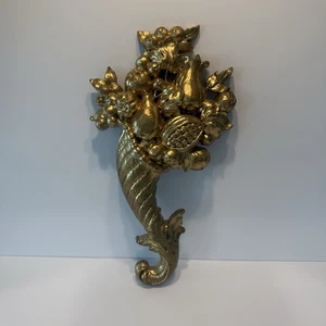Vintage Gold Syroco Gold Cornucopia Wall Hanging RETRO 16” HOLLYWOOD REGENCY MCM - Picture 1 of 4