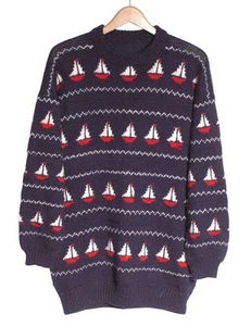 Vintage Sailing Boats Wool Jumper | Size L - Picture 1 of 3