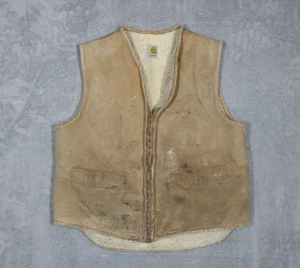 Herren Vintage Carhartt getragen abgenutzt Sherpa gefüttert Duck Canvas Arbeitsweste Large - Bild 1 von 11