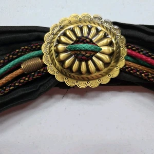 Vintage Gennie Johansen Gürtel S schwarz Makramee geflochtenes Seil Medaillon Schnalle Boho - Bild 1 von 9