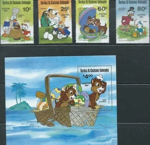 Turks & Caicos - Disney Characters - Set of 4 Stamps + S/S - 20K-002 - Picture 1 of 1