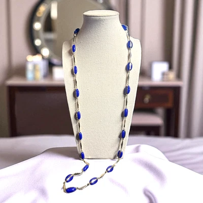 J. Collar Largo Crew Tono Plata Azul Real Cuentas Lucita JC184 Foto 1 de 4