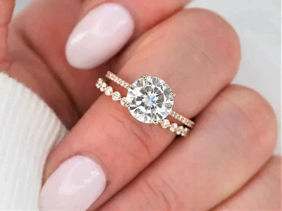 2.20 Ct Round-Cut VS1/G Lab Grown Diamond Bridal Set Wedding Ring 14k Rose Gold - Image 1 of 4