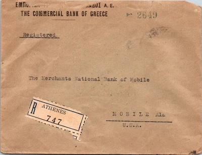 GREECE 1929 POSTAL HISTORY REGISTERED COVER MULT FRANKING ADDR USA CANC ATHENS - Image 1 of 2