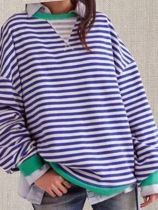 Free People Damenpullover klassisch gestreift Sweatshirt Medium Oversized neu mit Etikett - Bild 1 von 13