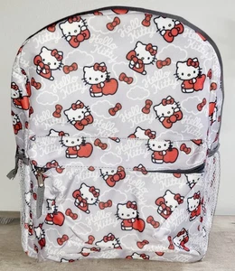 Sanrio Hello Kitty Bow Apple Print Light Gray School Backpack Book Bag Licensed - Picture 1 of 8