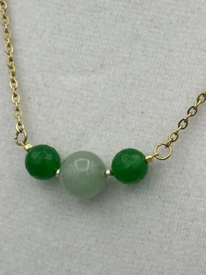 Collar de cadena y cuentas ajustables de aventurina y ónix verde 17 1/2 - 20"" Foto 1 de 4