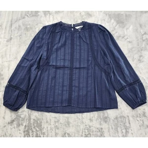 New Time and Tru High Neck Long Sleeve Lace Top Size M Navy Blue Boho Flowy - Picture 1 of 11