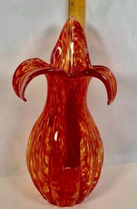 Vintage Murano Stil rot orange Wirbel Kunst Glas Sockel MCM mundgeblasen 9" hoch - Bild 1 von 6