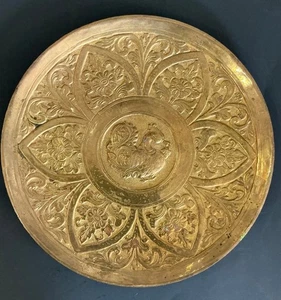 Vintage asiatischer Phönix Vogel geätzt Messing Wandhänger Tablett Servierschale Dekor 12" - Bild 1 von 3