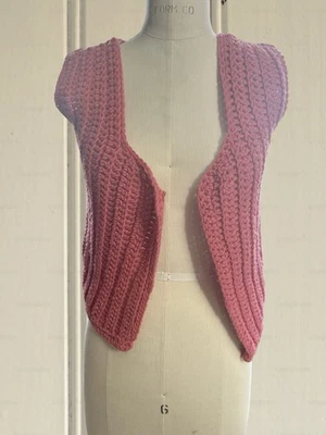 Handmade Knit/Crochet Sweater Vest Open Front Pink Women's Size Small - Image 1 of 4