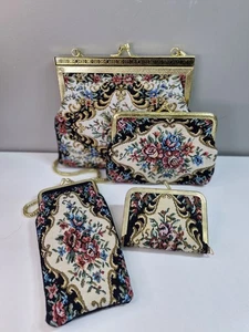 Vintage Petit point Floral Handbag Coin Purse 4 piece Set - Picture 1 of 13