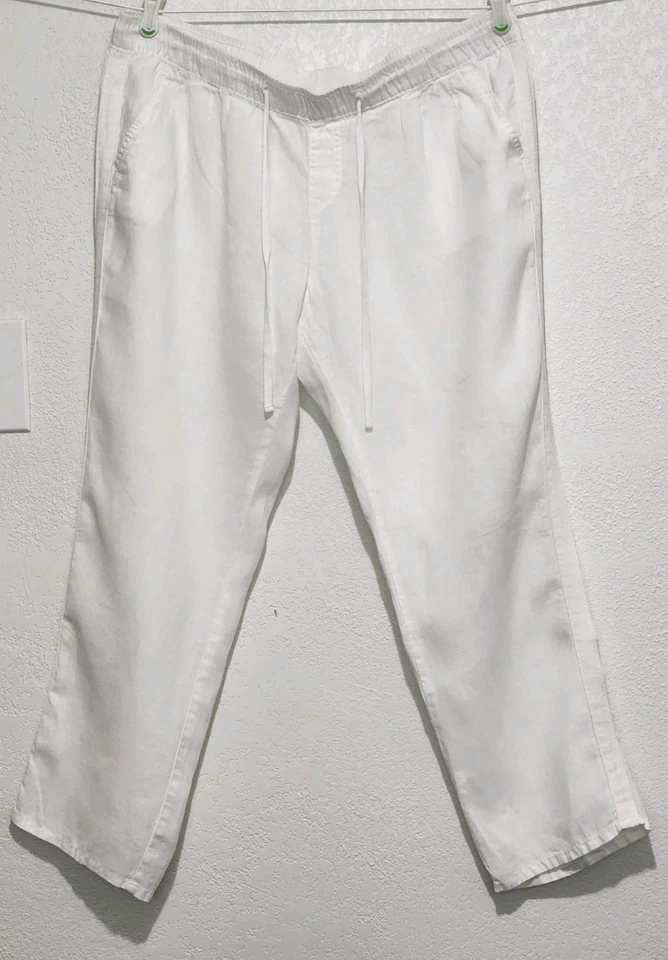 STYLUS Mujer PULL-ON BLANCO XL Cintura Elástica 100% LINO Foto 1 de 4