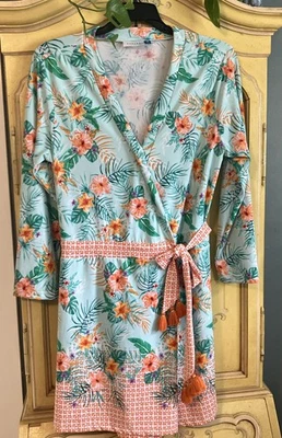 Mameluco de playa Cabana Life para mujer tropical verde agua naranja borla M Caimán Foto 1 de 4