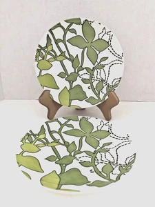 2 Pottery Barn Graphic Harvest Salad Dessert Plates 8.25" From Brazil Green - Picture 1 of 4