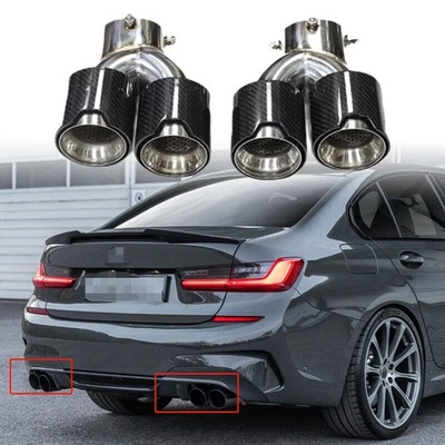 Stainless Quad  Exhaust Tip Finishers 19-25 For BMW G20 M340i Carbon Fiber Foto 1 de 4