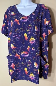 Dickies Hanging With My Boo Halloween Women's XL 2-Pocket V-Neck Scrub Top NWT - Picture 1 of 7