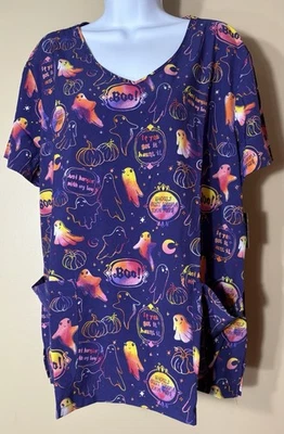 Dickies Hanging With My Boo Halloween Women's  XL 2-Pocket  V-Neck Scrub Top NWT - Image 1 of 4