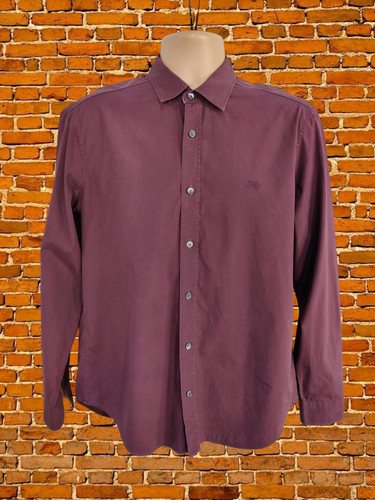 CAMICIA BURBERRY LONDON ENGLAND BORDEAUX TAGLIA LARGE UOMO MANICA LUNGA NOVA CHECK