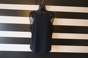 Landa by Dora Landa Women’s Navy Back Zip Blouse with Cut Out Shoulders Size L - Picture 1 of 7