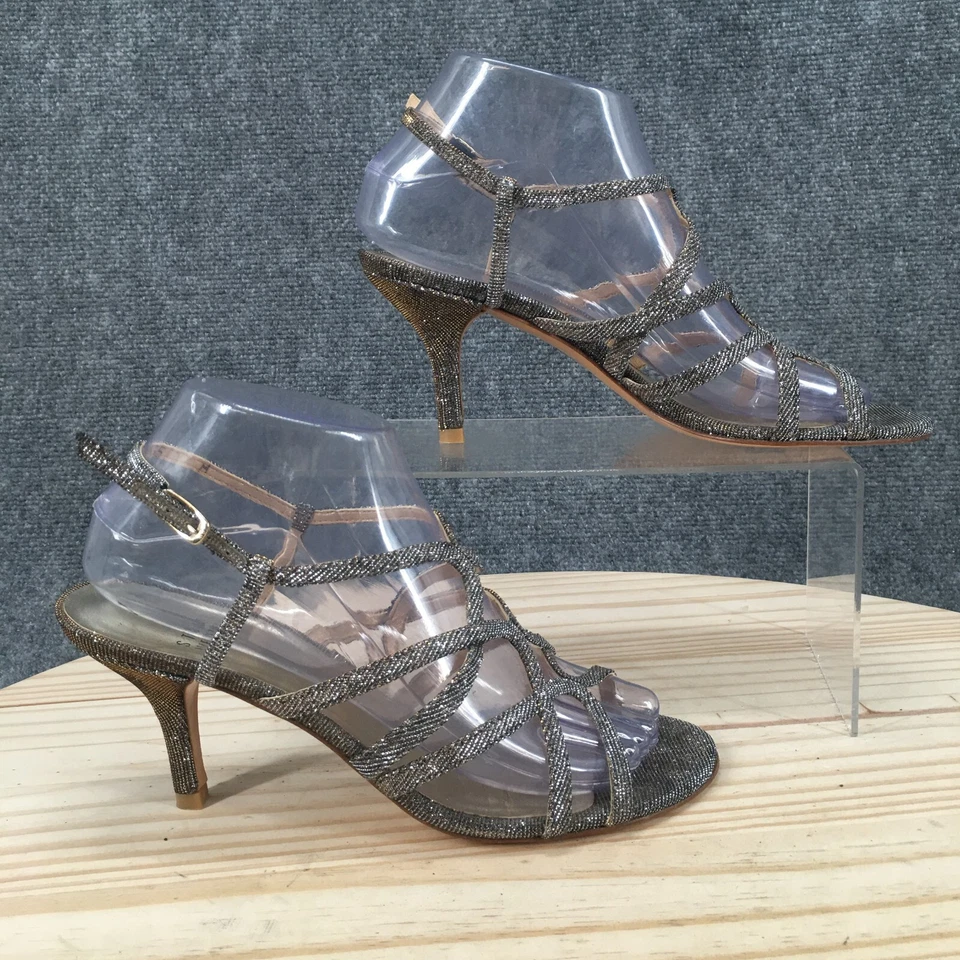 Stuart Weitzman Heels Womens 7 M Turning Up Sparkle Strappy Slingback Silver - Image 1 of 4
