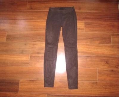HUE ~ Sz XS ~ Dark Chocolate FAUX SUEDE Moleskin Vegan Leather Legging Pants a42 - Image 1 of 4