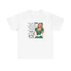 Funny PMS Unisex Heavy Cotton Tee, Humor Shirt, Gift for Women, Cute Tee, Comfy - Picture 1 of 12
