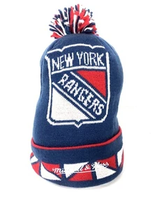 New York Rangers Winter Hat w/ Pom Pom Mitchell & Ness OSFM NHL - Picture 1 of 9