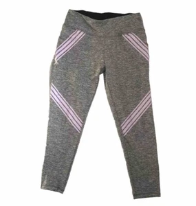 Cali Sport Gray Active Workout Leggings Yoga Purple Stripe Sz Large 25” insm EUC - Picture 1 of 10