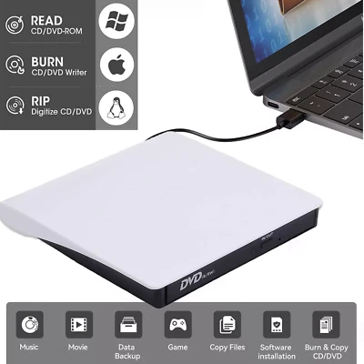 超薄外置CD DVD RW驱动器USB 3.0刻录机播放器黑色适用于笔记本电脑PC — 第 1/4 张图片