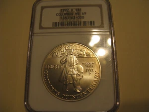 1992-D Columbus Silver Dollar (NGC MS-69) - Picture 1 of 2