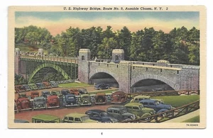 Postal Ausable Chasm Nueva York Puente de Carretera de Estados Unidos Ruta No. 9 automóviles - Imagen 1 de 2