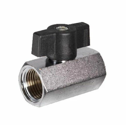 1/4" Female BSPP Inline Mini Ball Valve (200 Psi) Chrome/Brass RUB S34BF1 - Image 1 of 1