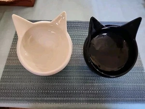 Cat Bowls Raised Ceramic Black and White.. - Picture 1 of 5