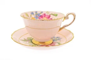 Vintage Tuscan Fine Bone China Pink Cup & Saucer Flowers w/ Gold Trim  - Picture 1 of 3