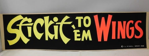 Detroit Red Wings "Stickit To em Wings" Original 1968 Hockey 3x14 Bumper Sticker Cover