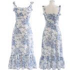 Blue White Tie Strap Ruffle Floral Midi Dress Reformation Dupe Maxi S