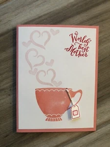 Card Set Of 4 Stampin Up A Nice Cuppa MOTHERS DAY Flirty Flamingo Tea Coffee - Picture 1 of 2