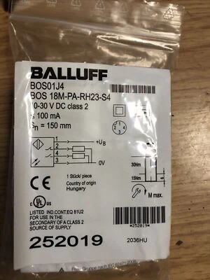Balluff BOS 18M-PA-RH23-S4 Background Suppression Diffuse Photoeye 10-30VDC NEW - Image 1 of 2