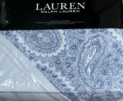Ralph Lauren Bantry Blue flannel Paisley King Duvet Cover (3)PCs Set $350 NWT - Image 1 of 4