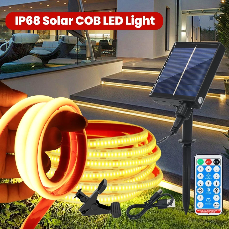 Solar COB LED Strip Lights Neon Rope Light 12V IP68 Waterproof DIY Outdoor Decor - Image 1 of 4
