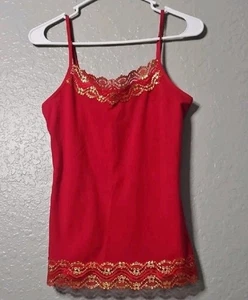 New York & Company Red Cami W/ Gold Lace Trim Sz XS - Picture 1 of 4