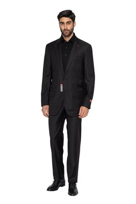 $6500 ISAIA NAPOLI "Aquaspider" Black Hand-Sewn Suit Fine Wool Drop 8L ( Long ) - Image 1 of 4