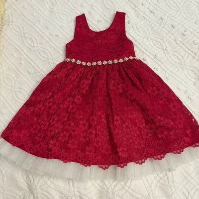 Vestido Bebé Princesa Americana Fiesta Especial Elegante Rojo Profundo Estrás Encaje 2T Foto 1 de 4