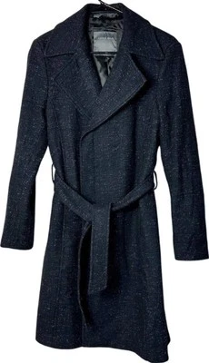 Zara Man Pea Coat Wool Button Belted Collared Navy Blue | Size S, Small - Image 1 of 4