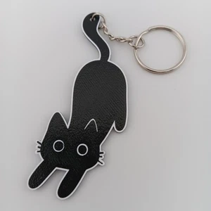 Llavero Impreso en 3D - Lindo Gato Negro Halloween - 3x1 IN - Blanco y Negro - Imagen 1 de 2