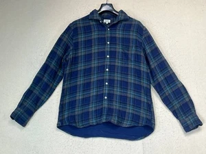 Hartford Alternative Classics Flannel Shirt Plaid Elbow Patch Blue Men's Size XL - Picture 1 of 8
